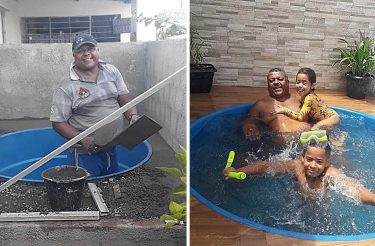 Sua família queria uma piscina e, para não gastar dinheiro, ele a fez com as próprias mãos